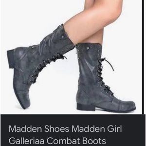 NNW  Madden Girl Black Leather Calf Boots, Distressed, size 7.5.
